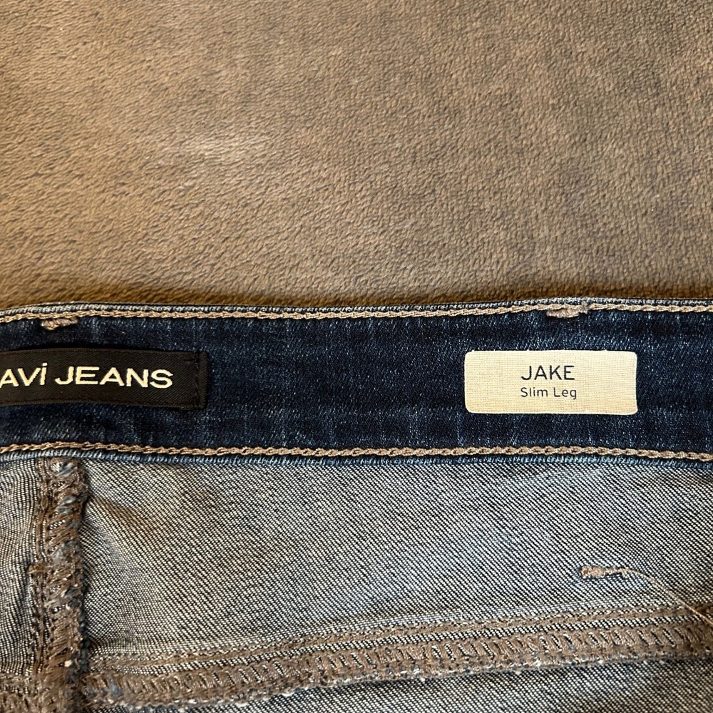 Mavi Jake Slim Leg Jeans Mens 38x28 Dark Wash Blue Distressed Stretch Denim - Picture 3 of 12